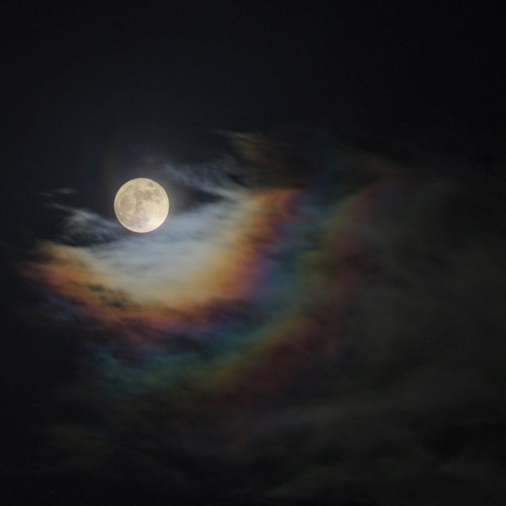 Moon with rainbow clouds January 2022